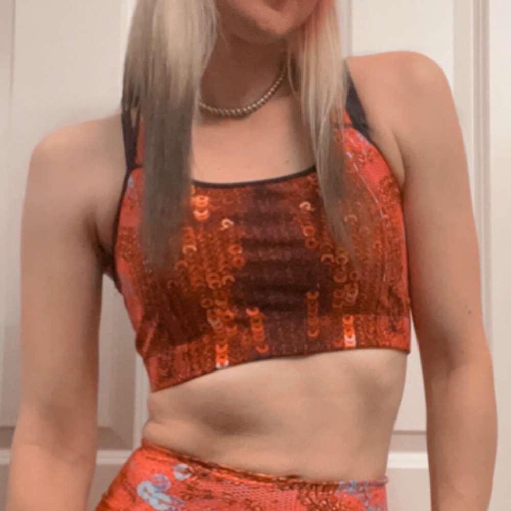 Ventcri Red Sequin Print Racer Back Sports Bra